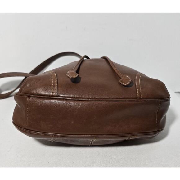 Vintage FOSSIL Brown British Tan Leather Shoulder Drawstring Bucket Bag - Picture 7 of 14